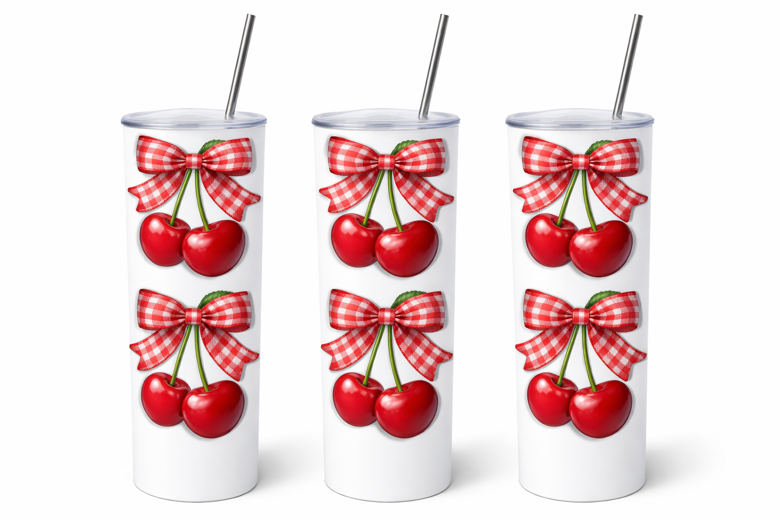 Red checkered bow cherry 3 20 oz Tumbler