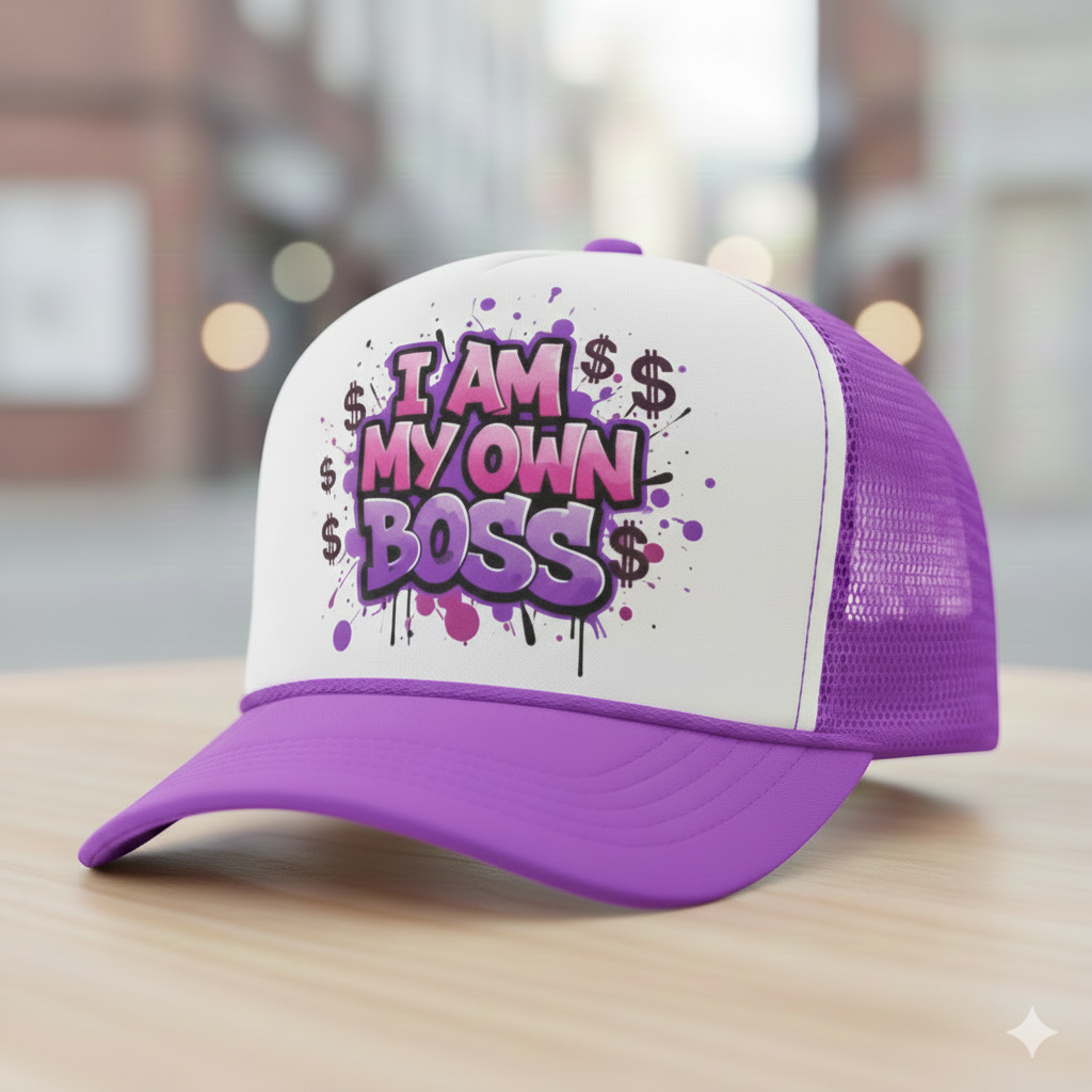I am my own Boss Purple Trucker hat