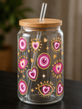Evil eyes & pink hearts Libby jar 16 oz