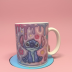 Mug with cartoon character on a pink background