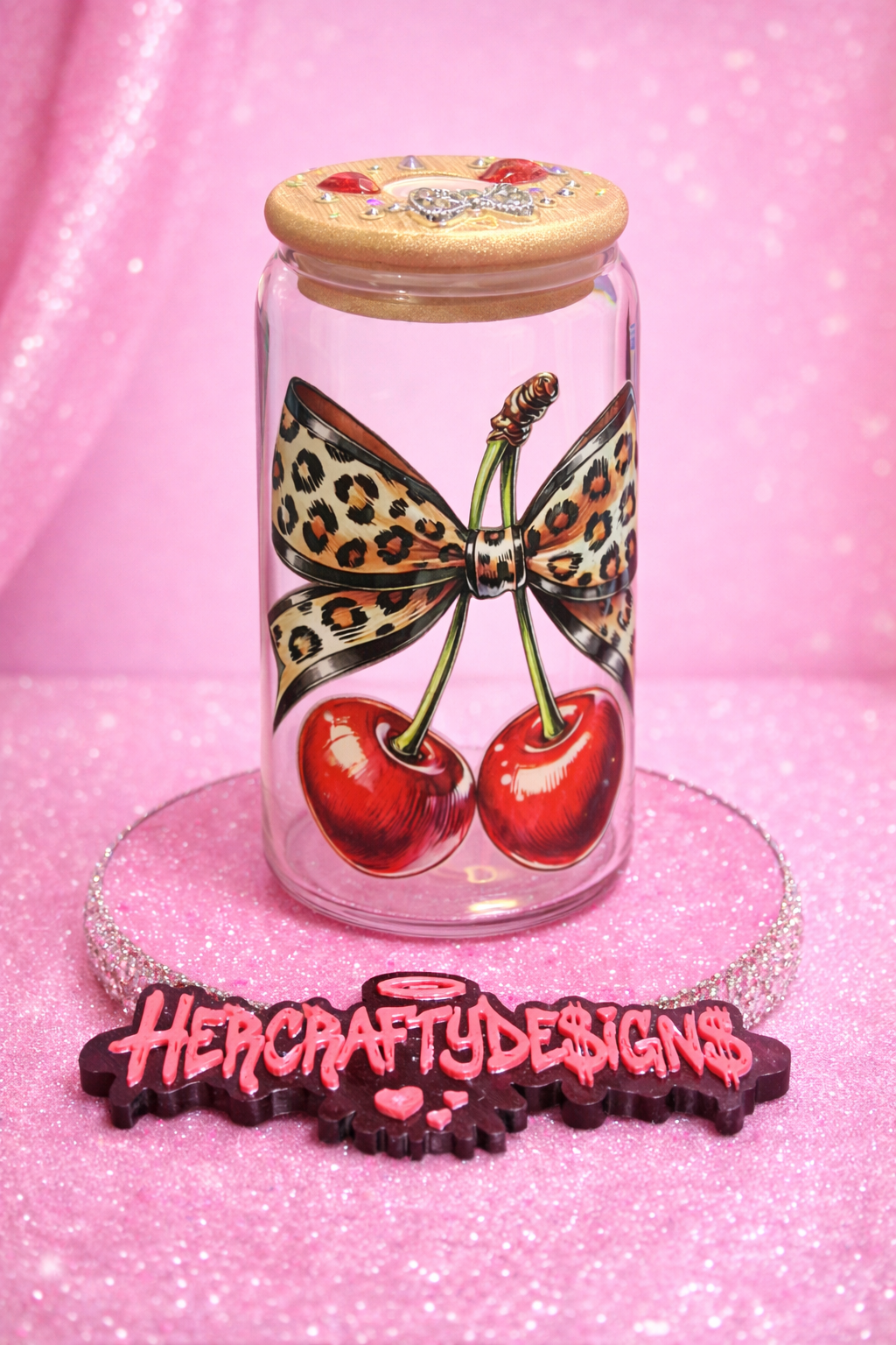Cherry bow Leopard Libby Jar